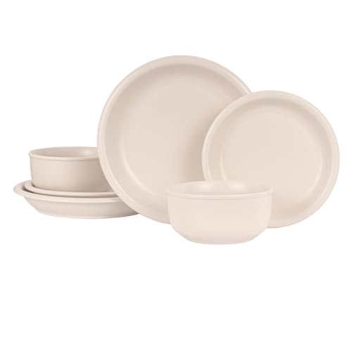GZG Vintage Series Ceramic Dinnerware Set for 2, 6 Pieces, Cream White | Stoneware Plates and Bowls Set, Lead-Free, Handcrafted Dishes Set, Microwave & Dishwasher Safe - color: Cream Mist, size: Service for 2(6pcs)