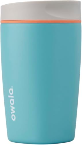 Owala SmoothSip Slider Insulated Stainless Steel Coffee Tumbler, Reusable Iced Coffee Cup, Hot Coffee Travel Mug, BPA Free 12 oz, Grey/Blue (Beachy Breeze) (Pack of 8) - color: Beachy Breeze, size: 12 Ounces (Pack of 8), style: No Handle