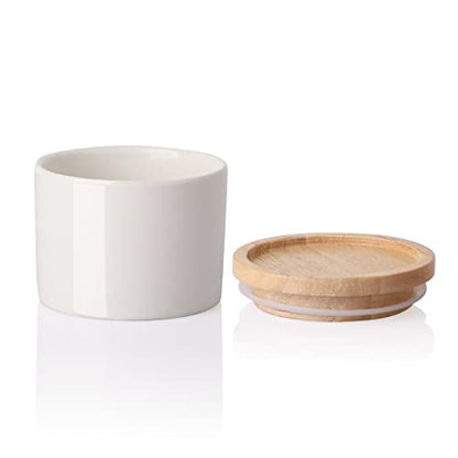 Sweejar Kitchen Canisters Ceramic Food Storage Jar, Stackable Containers with Airtight Seal Wooden Lid for Serving Ground Coffee, Tea, Sugar, Spice and More - 5 Fl Oz(White)