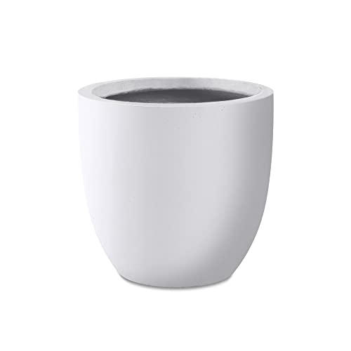 Kante Accent Round Bowl White Concrete Planter 14" Dia, Outdoor | Rubber Plug for Indoor, Drainage for Garden, All-Weather Cement Flower Pot, Handcrafted, Anti-Frost & UV, Modern Home Decor - color: Pure White, size: 14"d