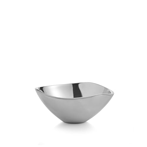 nambe Mini Tri-Corner Dip Bowl | Chilled Serving Dish for Dip, Hummus, Dressing, Salsa, Guacamole | Prep-Ahead- Oven and Freezer Safe | 4.5-Inch | Made of Metal Alloy (Silver) - size: 4.5"