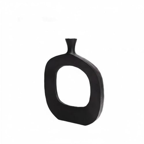 Decorative Vase Hollow Vase Donut Vase Modern Sculpture Aluminum Textured Finish Contemporary Suitable for Home Decor Mantel Office Desk Bookshelf, Black, Large - color: Black, size: Large