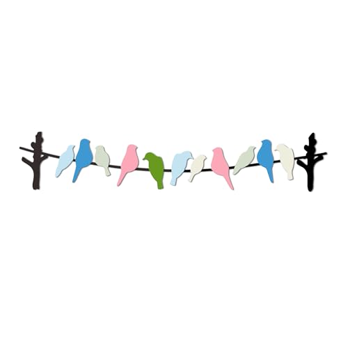 JEWLOVE Colorful Birds on Wire Metal Wall Art, Garden Patio Decor | Vivid multicolor bird art, weatherproof metal 16.1"x3.1", for garden, patio, balcony, living room, cheerful nature decor. - color: M