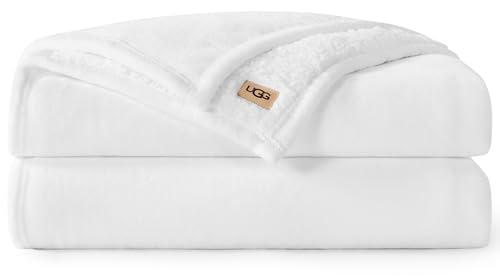 UGG Nita Queen Blanket, Reversible Plush Fleece, 90" x 90", White | Fits Queen & Full Size Beds, UGG Fluff Plush Face, Smooth UGG Fluff Reverse, Warm & Cozy, Machine Washable, Oversized for Bed - color: White, size: Full/Queen