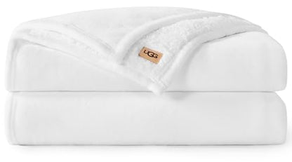 UGG Nita Queen Blanket, Reversible Plush Fleece, 90" x 90", White | Fits Queen & Full Size Beds, UGG Fluff Plush Face, Smooth UGG Fluff Reverse, Warm & Cozy, Machine Washable, Oversized for Bed - color: White, size: Full/Queen