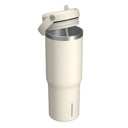 Hydrapeak Nomad 32oz Stainless Steel Insulated Travel Tumbler with Handle & Straw Lid, Leakproof, Cupholder Friendly, Back to School, College Dorm, Gym & Everyday Hydration, Cold 24 Hours (Ivory) - color: Ivory