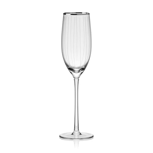 Mikasa Cheers Set of 4 Platinum Rim Champagne Flutes, 8 Ounce - style: Platinum Rim Champagne Flute