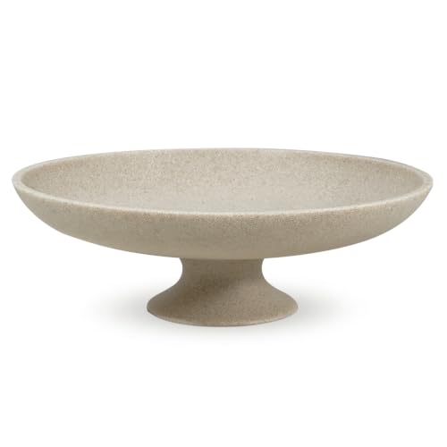 Beige Decorative Pedestal Fruit Bowl for Coffee Table or Entryway | Warm neutral accent for fruit, keys, or decor; cork bottom helps protect tables and counters - color: Beige-SG, size: 11.45" round x 3.8"H