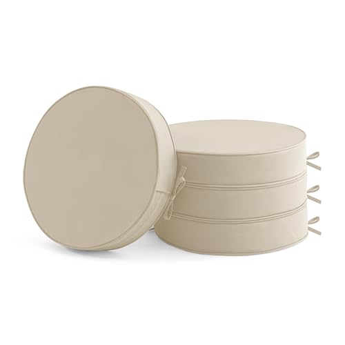 Summsun Outdoor Bistro Chair Cushions Set of 4, 15" D x 3" H Round Chair Cushions Waterproof and Fade Resistant Chair Cushion Pads with Non-Slip Ties and Removable Covers for Garden, Cream - color: Beige, size: 15x3 Inch (Round)-4p