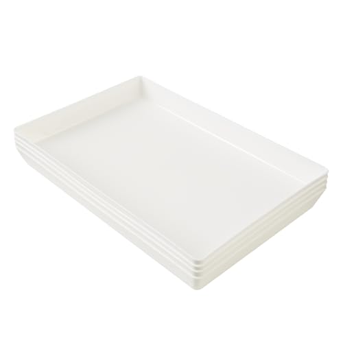US Acrylic White Plastic Serving Trays (Set of 4) 15” x 10” | Large Unbreakable Reusable Rectangular Party Platters | Serve Appetizers, Fruit, Veggies, & Desserts | BPA-Free & Made in USA - color: White, size: 15" x 10"