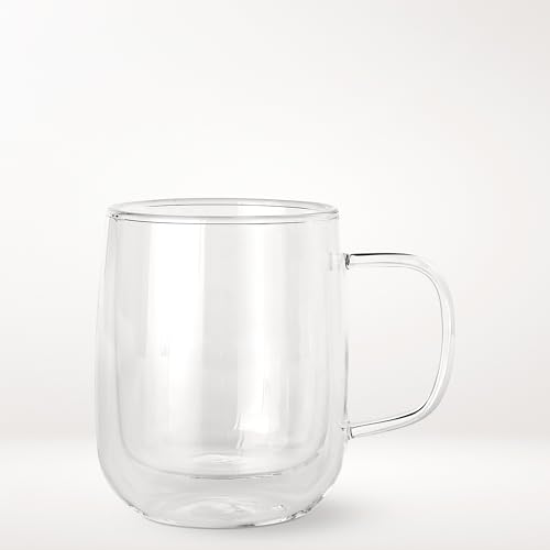 COLLECTIVE HOME 14oz Double Walled Glass Coffee Mugs, Set of 4 - Insulated Clear Glass Cups with Handle, Premium Gift Boxed, Heat Resistant Borosilicate Glassware for Latte, Americano & Tea (4)