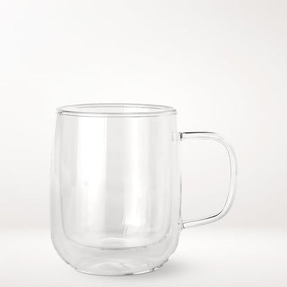 COLLECTIVE HOME 14oz Double Walled Glass Coffee Mugs, Set of 4 - Insulated Clear Glass Cups with Handle, Premium Gift Boxed, Heat Resistant Borosilicate Glassware for Latte, Americano & Tea (4)