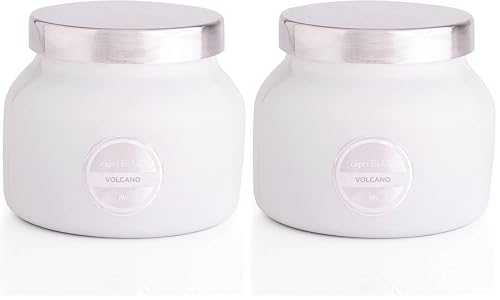 Capri Blue Volcano Scented, Glass Jar Candles for Home with Tropical Fruit & Sugared Citrus, Soy Wax Blend, White Color (8 Oz) (Pack of 2) - color: White, size: 8 oz (Pack of 2)