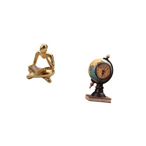 Abstract Reader Figurine Globe Figurine Clock Human Figure Resin Sculpture Artistic Shelf Decoration Suitable for