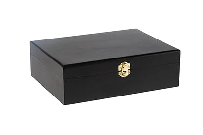 Creative Hobbies Large Black Wooden Keepsake Box with Gold Clasp | 10.25″ × 7.5″ × 3.25″ Storage Case for Photos, Jewelry, Crafts & Gifts