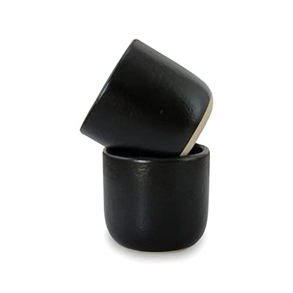roro Handcrafted Matte Black Ceramic Tea & Coffee Sipper Cups, 8 oz - Set of 2, Artisan Stoneware, Lead-Free, Microwave & Oven Safe - color: Matte Black Sipper Cup x 2