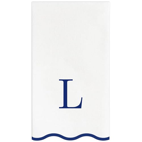 Stxy's Monogram Guest Towels, 40 Lettered Hand Towels - Navy Blue Letter 'L', Decorative Scalloped Monogrammed L Paper Napkins, Blue and White Disposable Dinner Napkins for Bathroom, Hostess Gifts - style: L