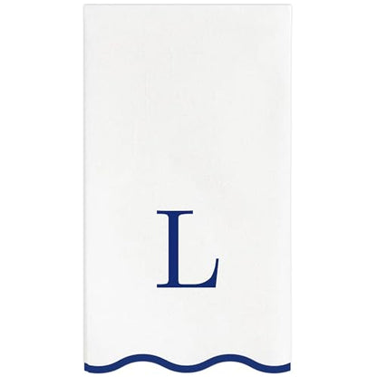 Stxy's Monogram Guest Towels, 40 Lettered Hand Towels - Navy Blue Letter 'L', Decorative Scalloped Monogrammed L Paper Napkins, Blue and White Disposable Dinner Napkins for Bathroom, Hostess Gifts - style: L