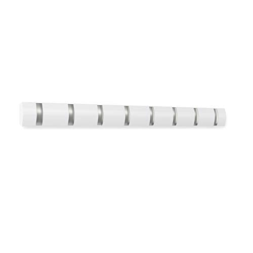 Umbra Flip Coat Rack, Wall Mount 8-Hook, Space Saving, White | Real wood and steel build, retractable hooks fold flat, holds coats bags and scarves, easy install - color: White/Nickel, size: 8-Hook