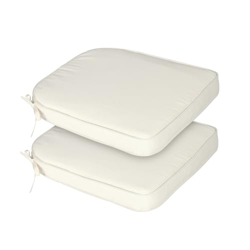 BPS 18 x 19 Inch Outdoor Chair Cushion Set of 2, Fade-Resistant and Water-Resistant Solution-Dyed Polyester Fabric Patio Chair Cushions with Straps for Outdoor/Indoor Dining Chairs - color: Beige, size: 18''W x 19''D
