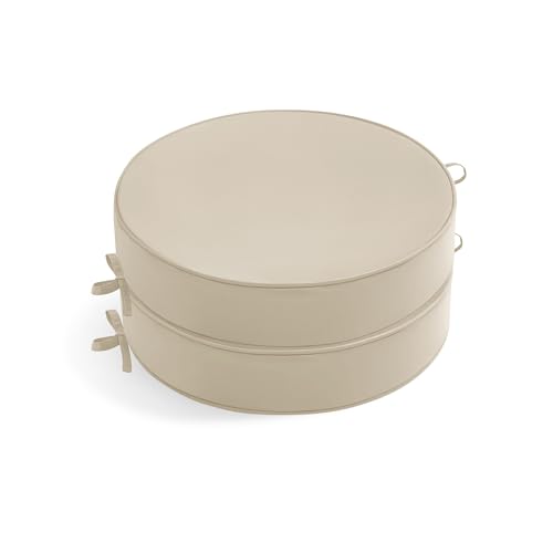 Summsun Outdoor Bistro Chair Cushions Set of 2, 15" D x 3" H Round Chair Cushions Waterproof and Fade Resistant Chair Cushion Pads with Non-Slip Ties and Removable Covers for Garden, Cream - color: Beige, size: 15x3 Inch (Round)-2p