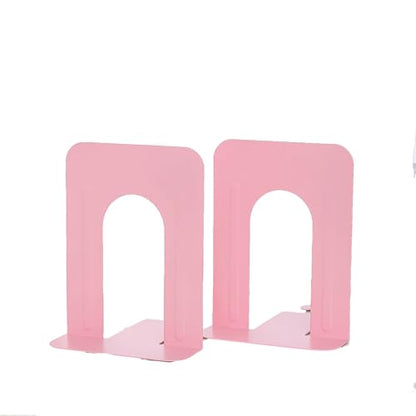Honagu Bookends, Metal Book Ends, Bookends for Shelves, Book Holder Stopper for Heavy Books/CDs/DVDs (1 Pair/2 Pieces, Pink) - color: Pink