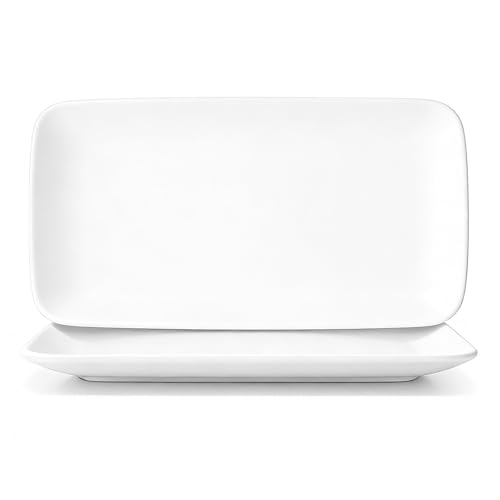 White Serving Platters Set of 2, Rectangular 15.5 Inch Serving Dishes for Entertaining, Ceramic Serving Trays for Party, Appetizers, Sushi, Steak & Dessert, Microwave & Dishwasher Safe - size: Rectangular 15.5 in