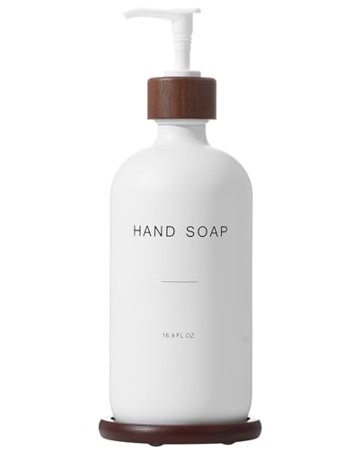 Glass Soap Dispenser, White | Refillable Hand Soap Dispenser, With Tray, Suitable for Bathroom, For Kitchen Sink - color: White H*1