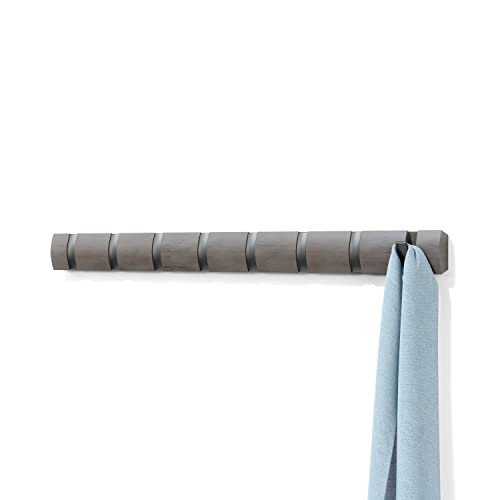 Umbra Flip Wall-Mounted Coat Rack with 8 Hooks – Modern, Space-Saving Storage for Hats, Jackets, Bags, Entryway, Mudroom, Closet, Bathroom, Bedroom – Grey/Pewter - color: Grey/Pewter, size: 8-Hook