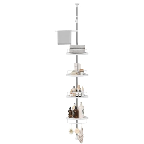 SONGMICS Corner Shower Caddy Tension Pole, 4-Tier Rust-Resistant Shower Organizer, Shower Shelf, Drill-Free, 35.8 to 118.1 Inches, Height Adjustable Trays, for Bathroom, Cloud White UBCB008W01 - color: Cloud White