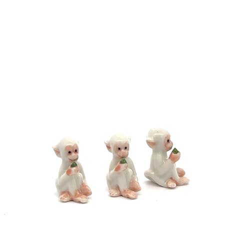Handmade Adorable Mini Ceramic Animal Figurine – Porcelain Miniature Collectible Decor (White Capuchin Monkey) - style: White Capuchin Monkey