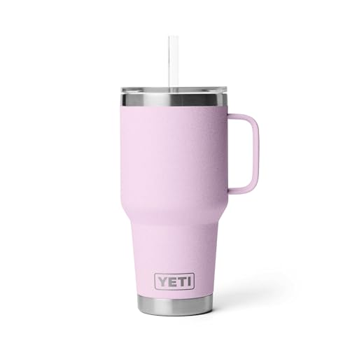 YETI Rambler 35 oz Tumbler with Handle and Straw Lid, Travel Mug Water Tumbler, Vacuum Insulated Cup with Handle, Stainless Steel, Cherry Blossom - Textured - color: Cherry Blossom - Textured, style: 35oz