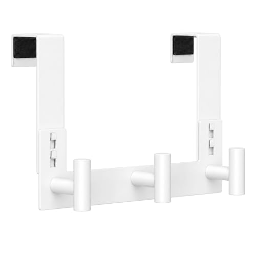 HUFEEOH Over Door Hooks, Stainless Steel Door Hanger with Non-Slip Pads, Easy Install Towel Coat Storage Fits 1-3/4" Thick Door (White, Fits 1-3/4" Thick Door - 3 "T” Hooks - 1 Pack) - color: White, size: Fits 1-3/4" Thick Door - 3 "T” Hooks