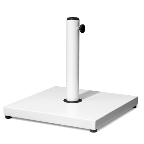 Outdoor Umbrella Base, 43lbs Heavy Duty White Umbrella Stand | Square Concrete Base, Suitable for 6-12FT Market, Fringe & Scalloped Umbrella, for Deck, Lawn, Poolside - color: White