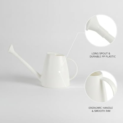 1.8L Long Spout Watering Can for Indoor Plants, Durable PP Plastic Pot Waterer with Precise Flow Control for Home Garden, Balcony & Windowsill - color: White