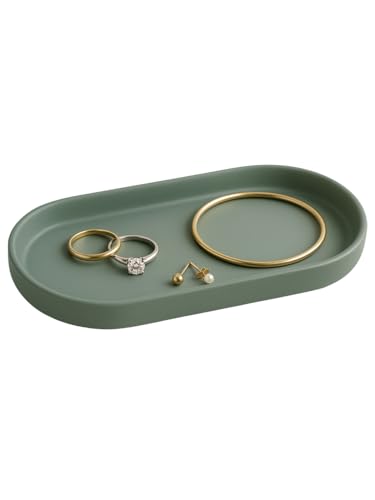 Ceramic Jewelry Tray – Oval Vanity Dish for Rings, Earrings, Bracelets – Minimalist Decorative Trinket Holder for Dresser, Bathroom, Nightstand – Matte Green - color: Green_1pcs