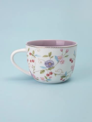Porcelain Set of 2 Pastel Cups 8 oz with Saucers 5.75", Glamour by Marsseus Collection, Gift Box, Floral motif - color: Floral motif-1