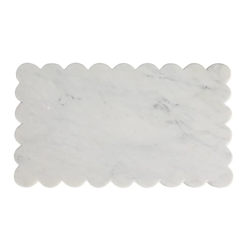 Creative Co-Op Marble Cheese Board with Scalloped Edge, White