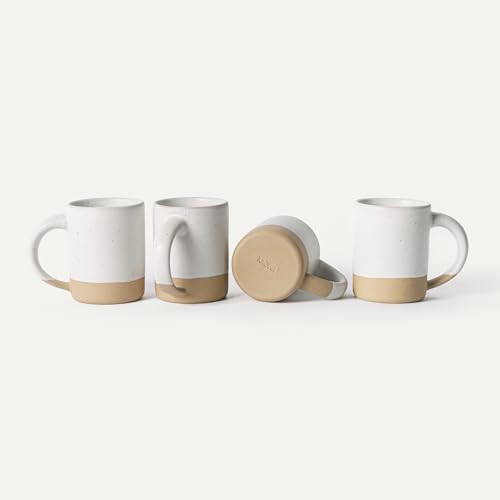 MORA Medium Mugs Set of 4, 16oz Ceramic Pottery Latte Mugs/Coffee Cups - Microwave and Dishwasher Safe - Oat - color: Oat