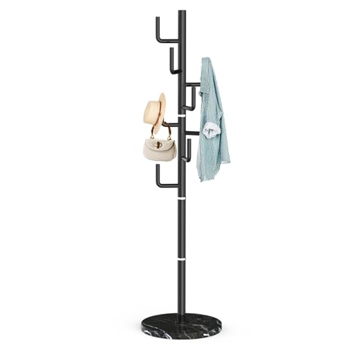 ZOZOE Metal Modern Coat Racks, Cactus Coat Rack Freestanding with Natural Marble Base, Black Coat Rack Stand with 8 Hooks, Coat Tree Hanger Stand for Bags, Hats, Entryway, Office - color: Golden 8 Hooks