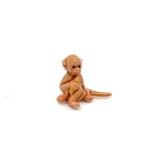 Adorable Mini Ceramic Animal Figurine – Porcelain Miniature Collectible Decor (Brown Monkey Holding Banana) - style: Brown Monkey Holding Banana
