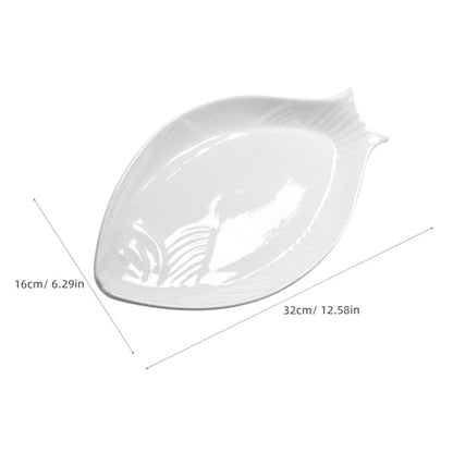 Hemoton Ceramic Fish Serving Platter 12.59X6.29X0.98In Oval Dinner Plate for Steamed Fish Snacks Appetizers Versatile Food Serving Dish for Home Restaurant Kitchen - size: 31x14.5cm