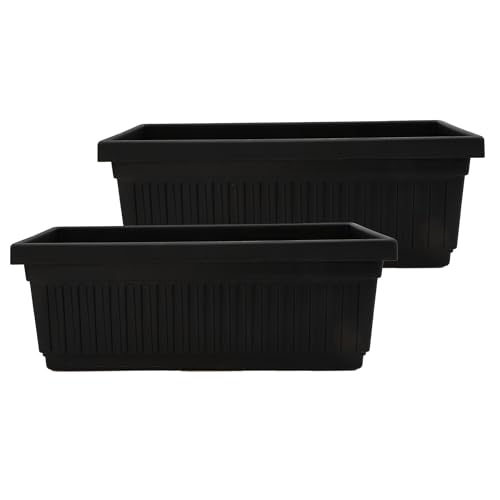 The HC Companies Venetian Window Planter Box, 24 Inch, Black, 2-Pack | Plastic, Drainage Plug, Lightweight, UV-Resistant, for Indoor & Outdoor Plants, Garden & Home Decor - color: Black, size: 24", style: Pack of 2