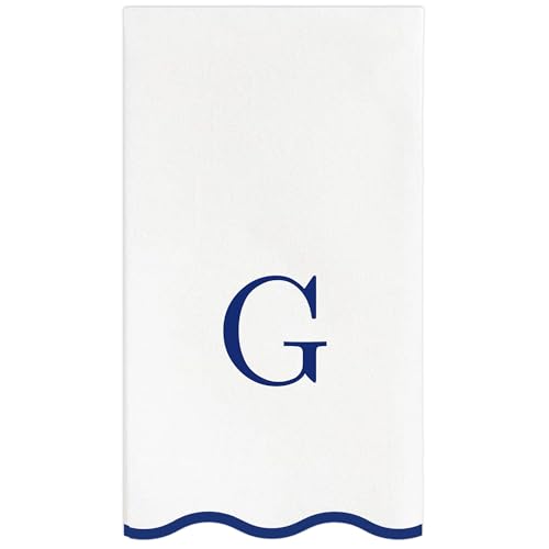 Stxy's Monogram Guest Towels, 40 Lettered Hand Towels - Navy Blue Letter 'G', Decorative Scalloped Monogrammed G Paper Napkins, Blue and White Disposable Dinner Napkins for Bathroom, Hostess Gifts - style: G