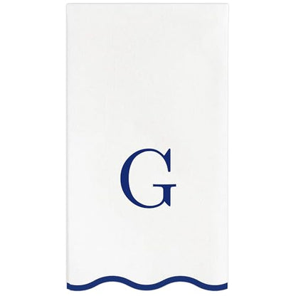 Stxy's Monogram Guest Towels, 40 Lettered Hand Towels - Navy Blue Letter 'G', Decorative Scalloped Monogrammed G Paper Napkins, Blue and White Disposable Dinner Napkins for Bathroom, Hostess Gifts - style: G