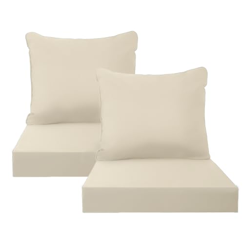 PatioGlow Outdoor Seat Cushion Set, 24" x 24" x 3.5", Set of 2, Water-Resistant & Fadeness Patio Furniture Cushions with Removable Cover & Ties, Thick Deep Seating Pads for Outside Sofa Couch, Khaki - color: Khaki, size: 24" x 24" x 3.5"