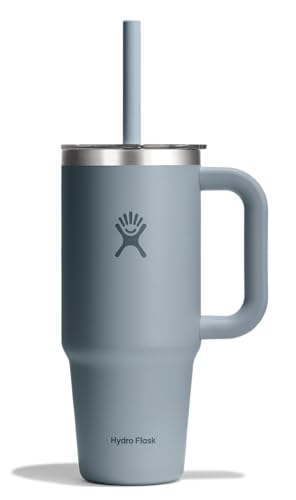 Hydro Flask Travel Tumbler with Handle, Clear Lid and Straw - Insulated Stainless Steel - color: SHALE GRAY, size: 24 Ounces