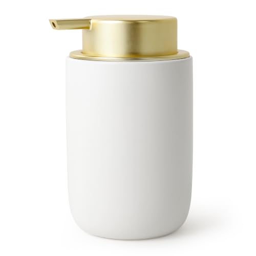 BosilunLife Lotion Pump Dispenser for Bathroom, Kitchen, Countertop | Hand Soap Dispenser Bathroom Ceramic Dish Liquid Soap Dispenser (White with Gold, Liquid Pump) - color: White&gold-1 Pack