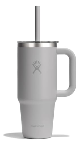 Hydro Flask Travel Tumbler with Handle, Clear Lid and Straw - Insulated Stainless Steel - color: BIRCH, size: 24 Ounces