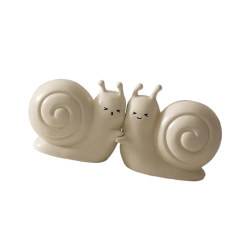 2X Decorative Bookends Cute Snails Ceramic Book Ends Non Slip Book Stopper for Shelf Home Bookshelf Desk Decor 6.10x5.35 Inch- White - color: White